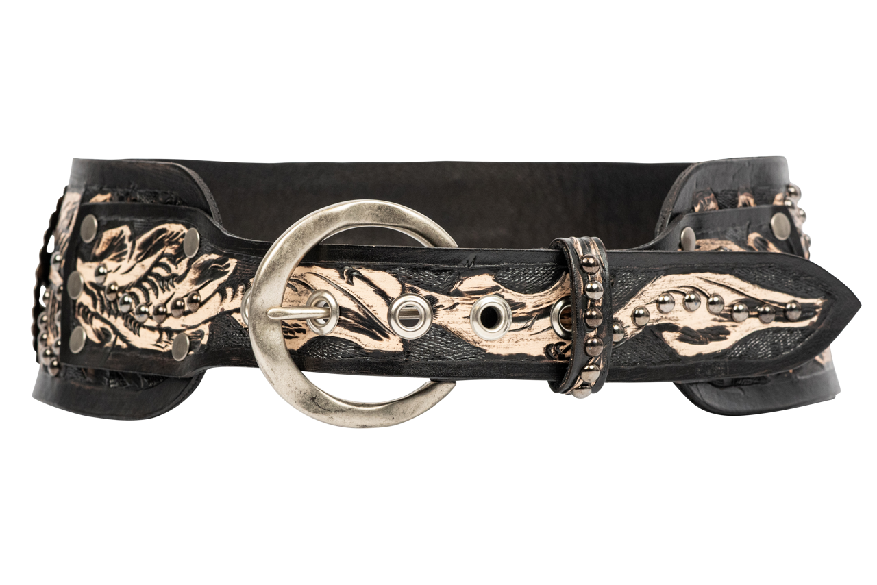 Juan Antonio Black Gold Leather Western Belt Pinto Ranch L