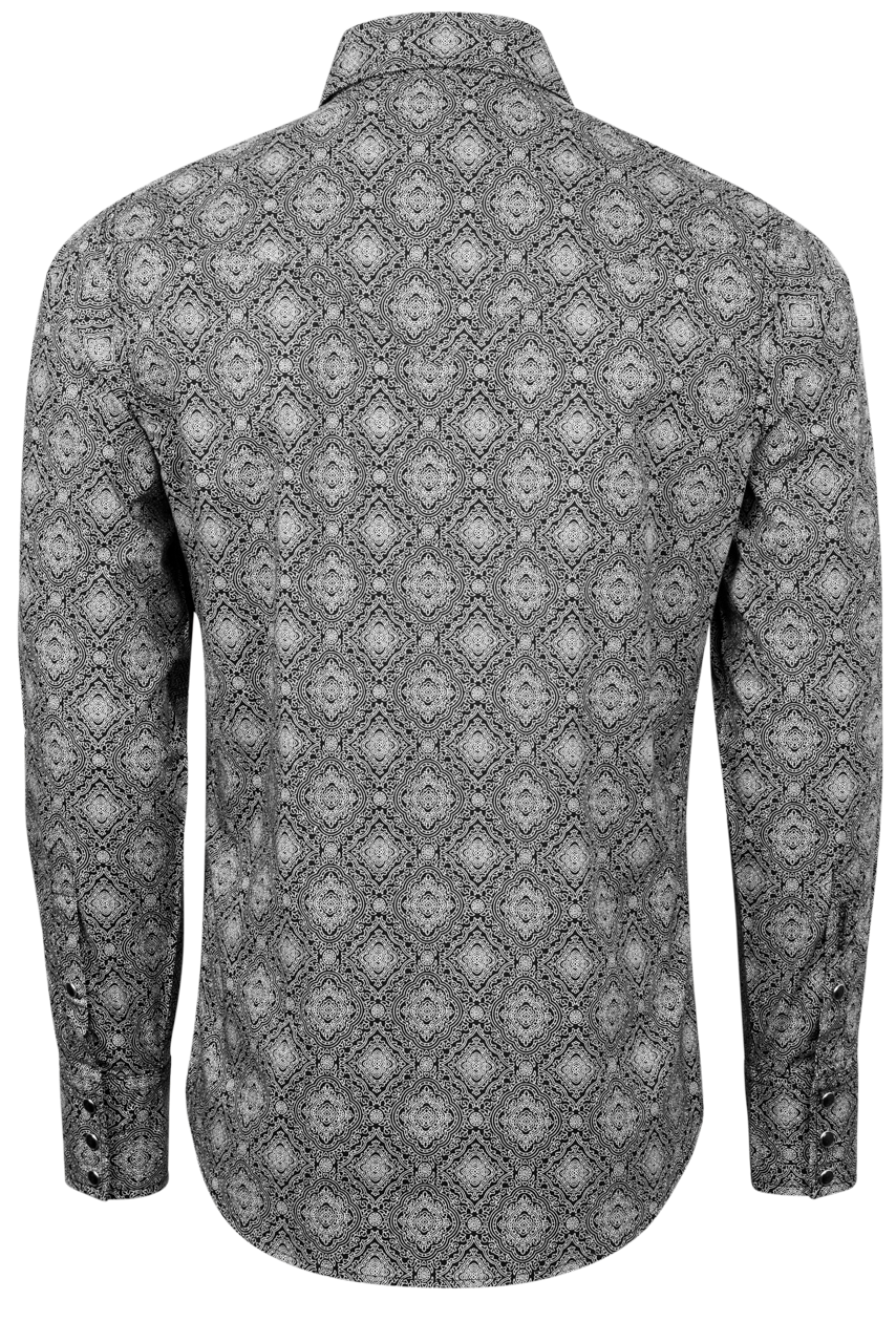 Stetson Men's Medallion Print Snap Front Shirt - Black