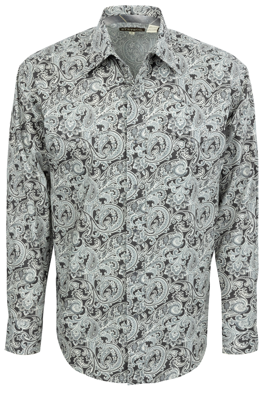 Stetson Men's Paisley Snap Front Shirt - Silver Multi