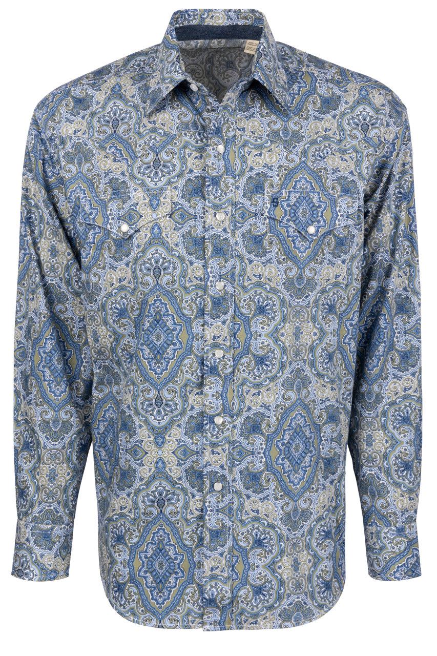 Stetson Men's Paisley Snap Front Shirt - Blue Marble