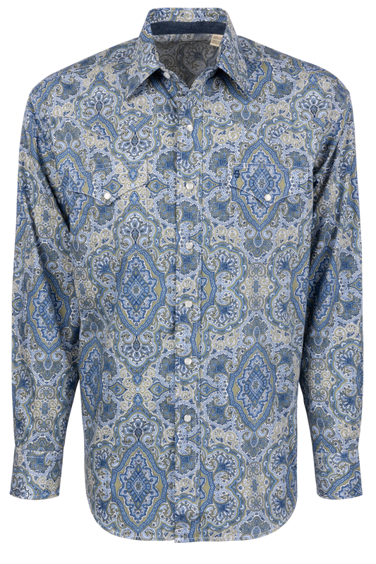 Stetson Men's Paisley Snap Front Shirt - Blue Marble