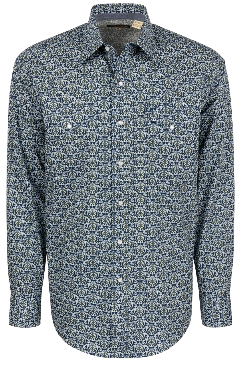 Stetson Men's Snap Front Shirt - Navy Medallion