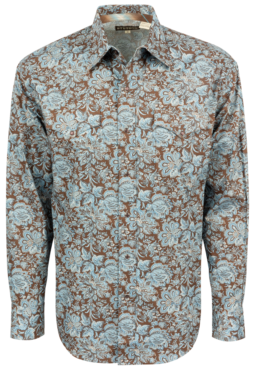 Stetson Men's Paisley Snap Front Shirt - Brown and Blue