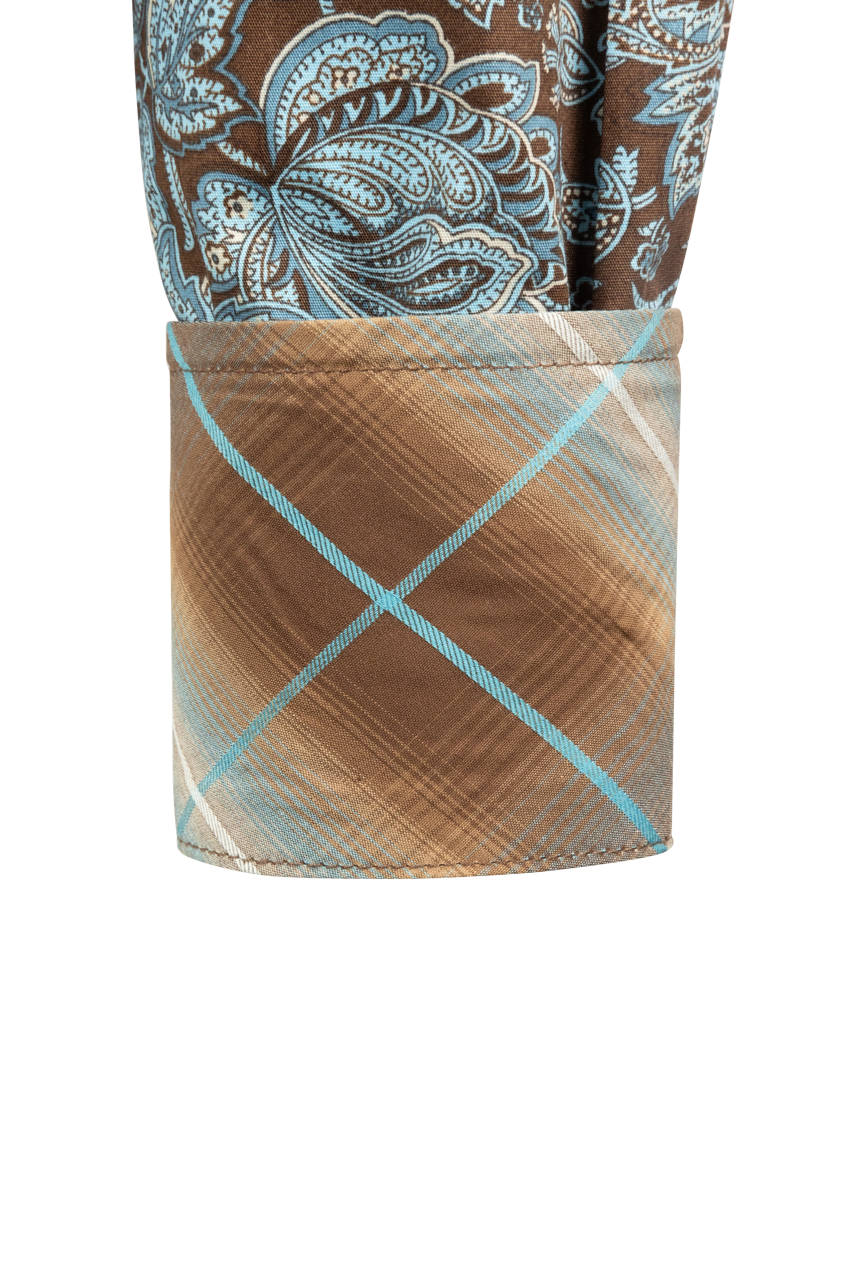 Stetson Men's Paisley Snap Front Shirt - Brown and Blue