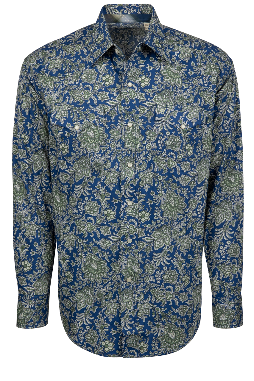 Stetson Men's Blue Moss Paisley Snap Front Western Shirt