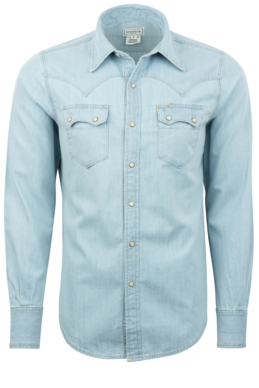 Stetson Men's Original Rugged Pearl Snap Shirt - Light Denim