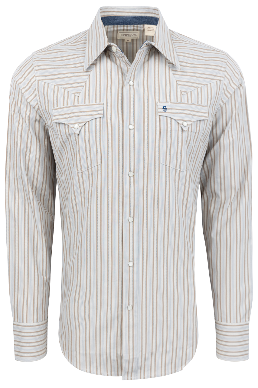 Stetson Men's Brown Stripe Snap Front Shirt Pinto Ranch