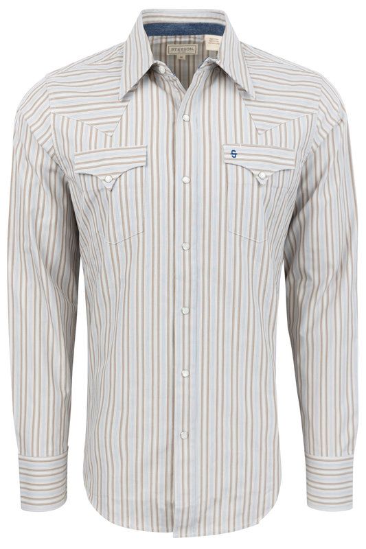 Stetson Men's Stripe Snap Front Shirt - Brown