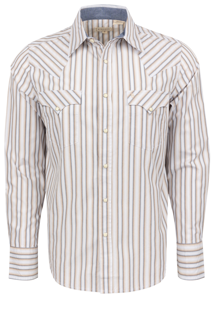 Stetson Men's Ombre Stripe Snap Front Shirt - Brown