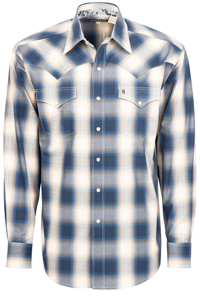 Stetson Men's Ombre Plaid Snap Front Shirt - Blue