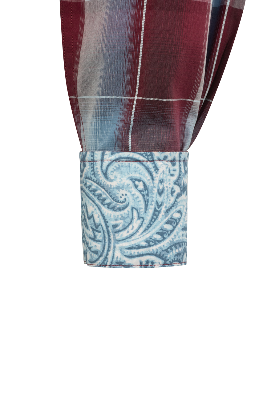 Stetson Men's Buffalo Plaid Pearl Snap Shirt - Wine