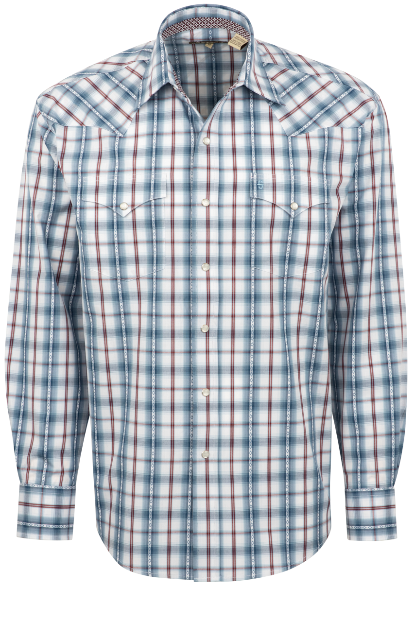 Stetson Men's Diamond Plaid Pearl Snap Shirt - Blue
