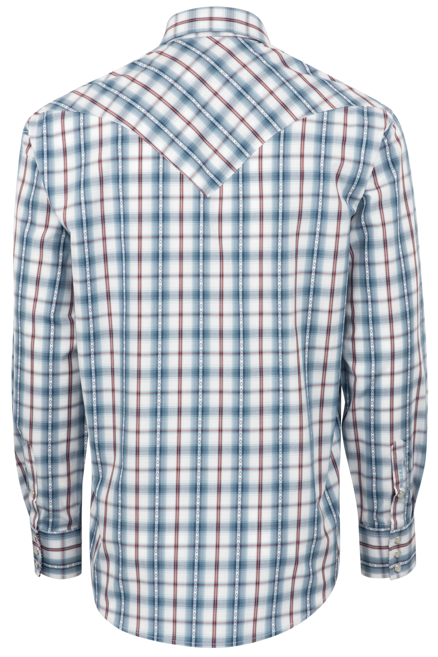 Stetson Men's Diamond Plaid Pearl Snap Shirt - Blue