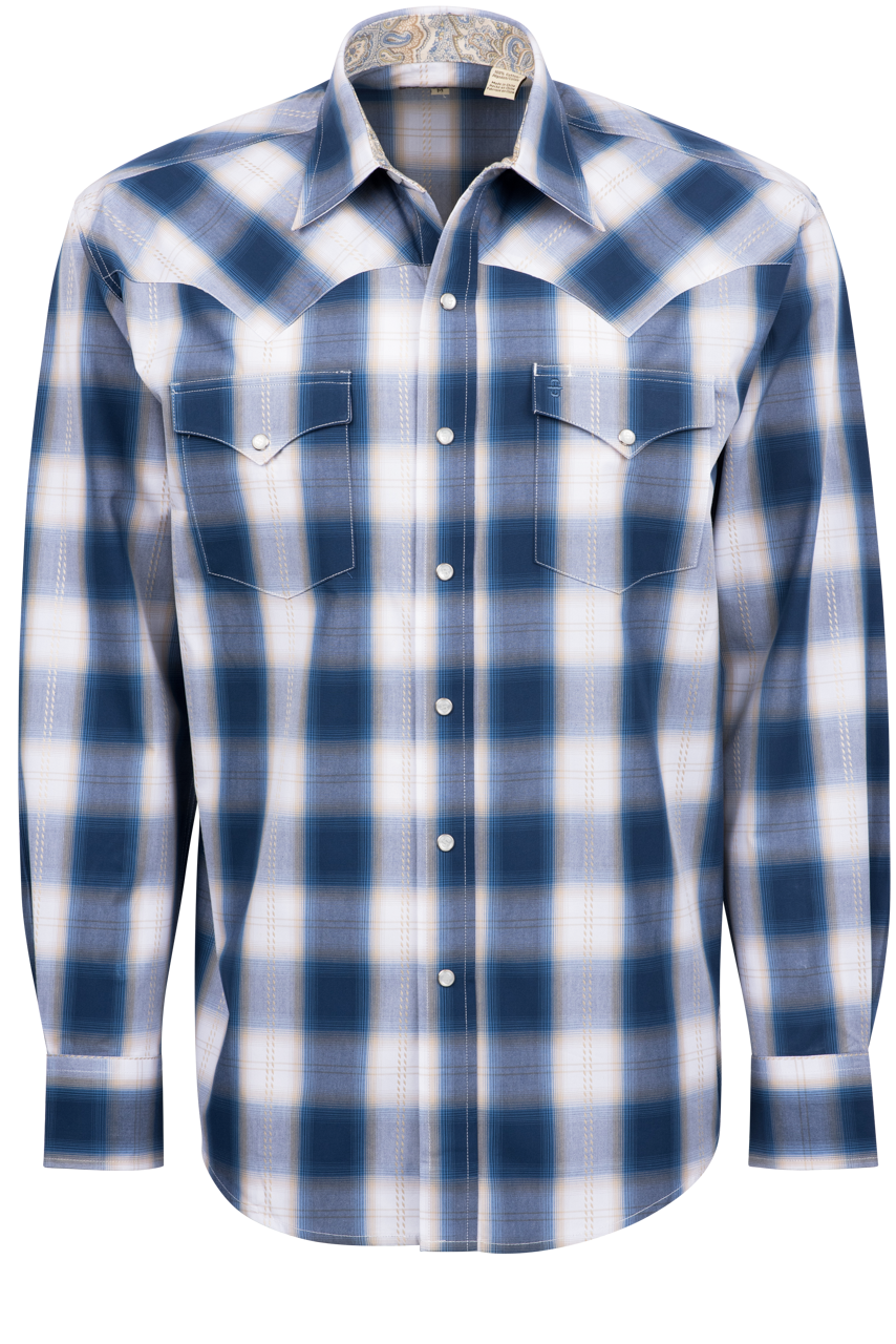Stetson Men's Navy Ombre Plaid Pearl Snap Western Shirt | Pinto Ranch