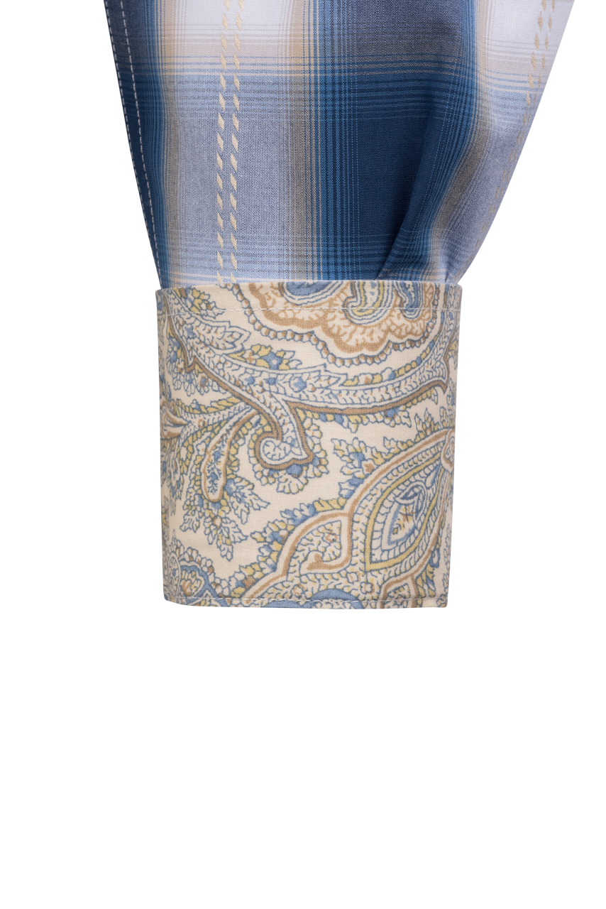 Stetson Men's Ombre Plaid Pearl Snap Shirt - Navy