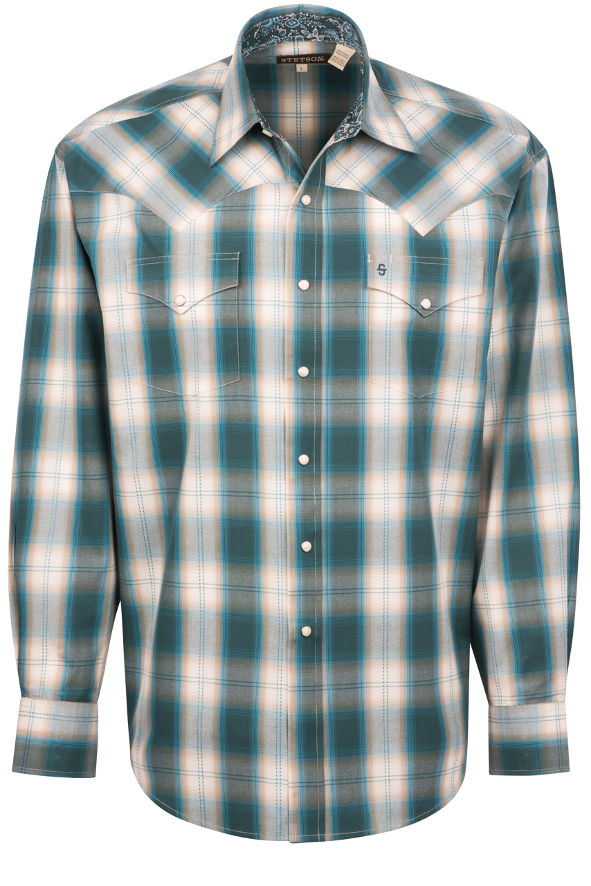 Stetson Men's Forest Plaid Pearl Snap Western Shirt