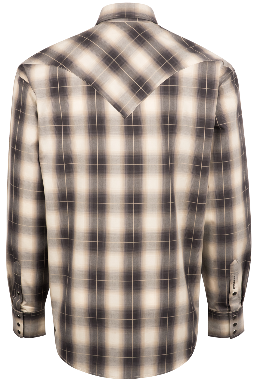 Stetson Men's Ombre Plaid Pearl Snap Shirt - Brown