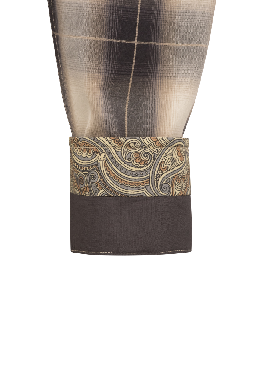 Stetson Men's Ombre Plaid Pearl Snap Shirt - Brown