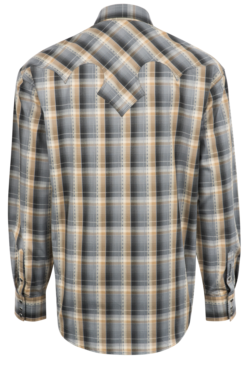 Stetson Men's Diamond Plaid Pearl Snap Shirt - Gray