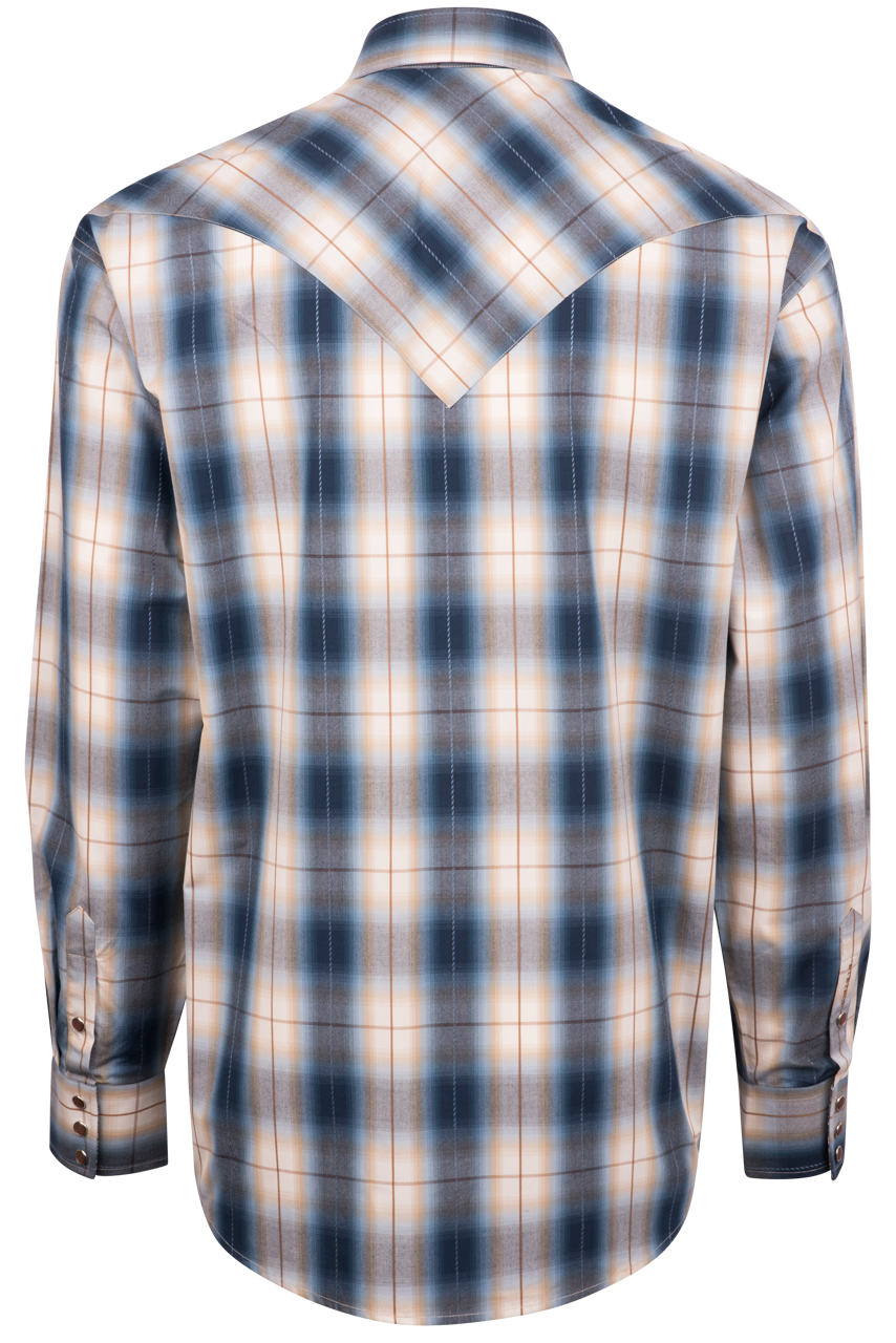 Stetson Men's Ombre Plaid Pearl Snap Shirt - Blue River