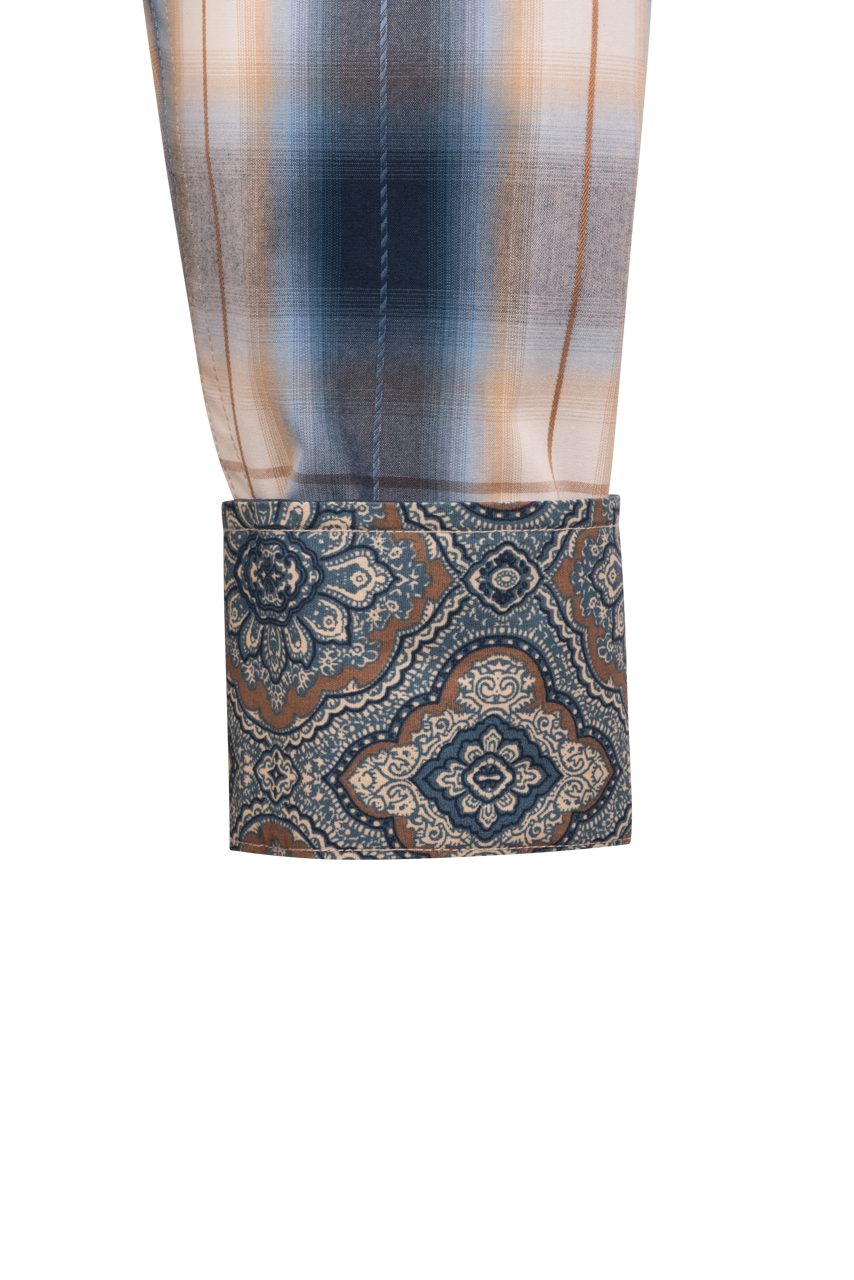 Stetson Men's Ombre Plaid Pearl Snap Shirt - Blue River