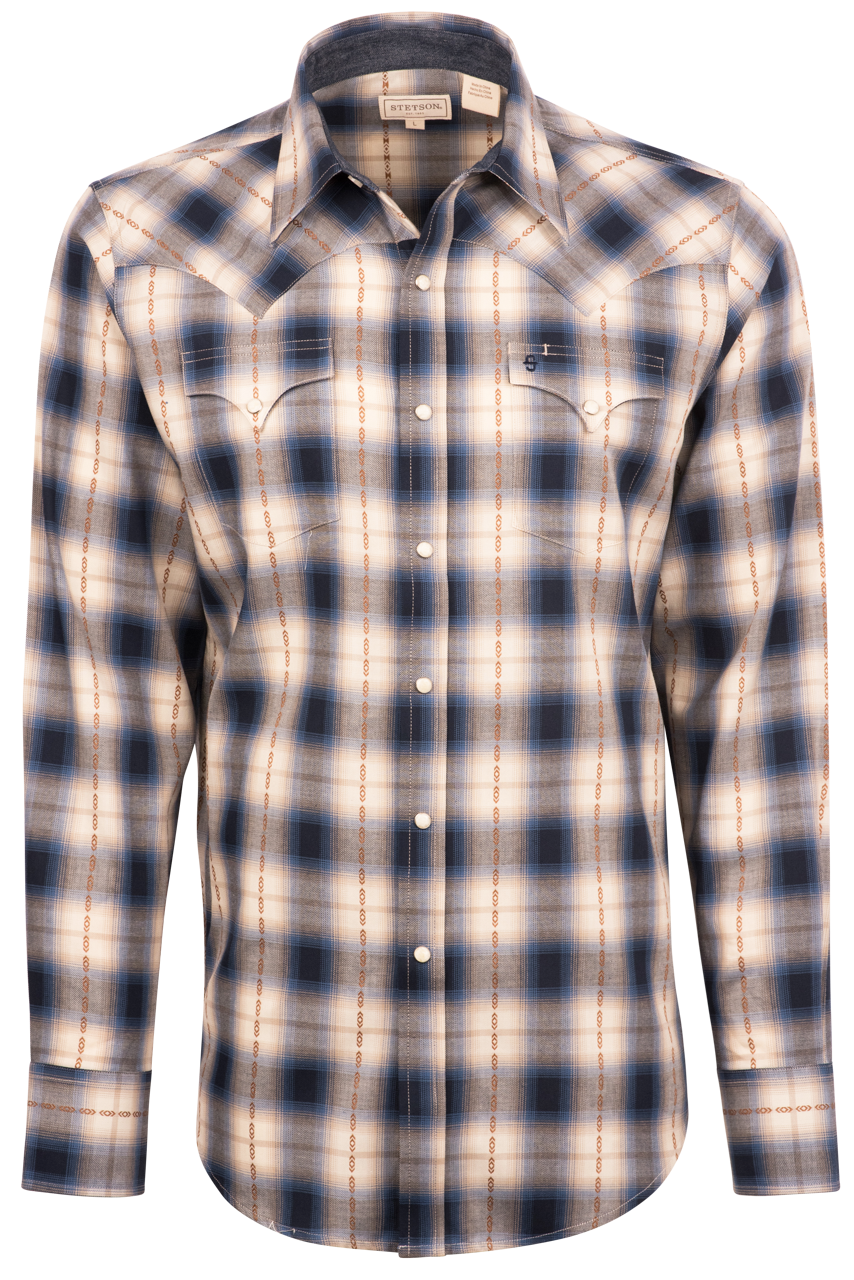 Stetson Men's Original Rugged Plaid Snap Front Shirt - Indigo