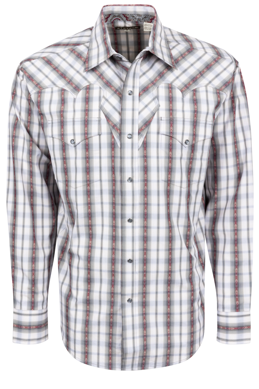 Stetson Men's Plaid Snap Front Shirt - Gray