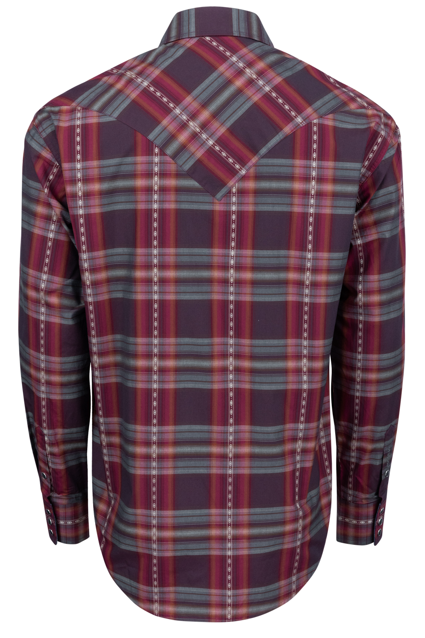 Stetson Men's Plaid Snap Front Shirt - Burgundy