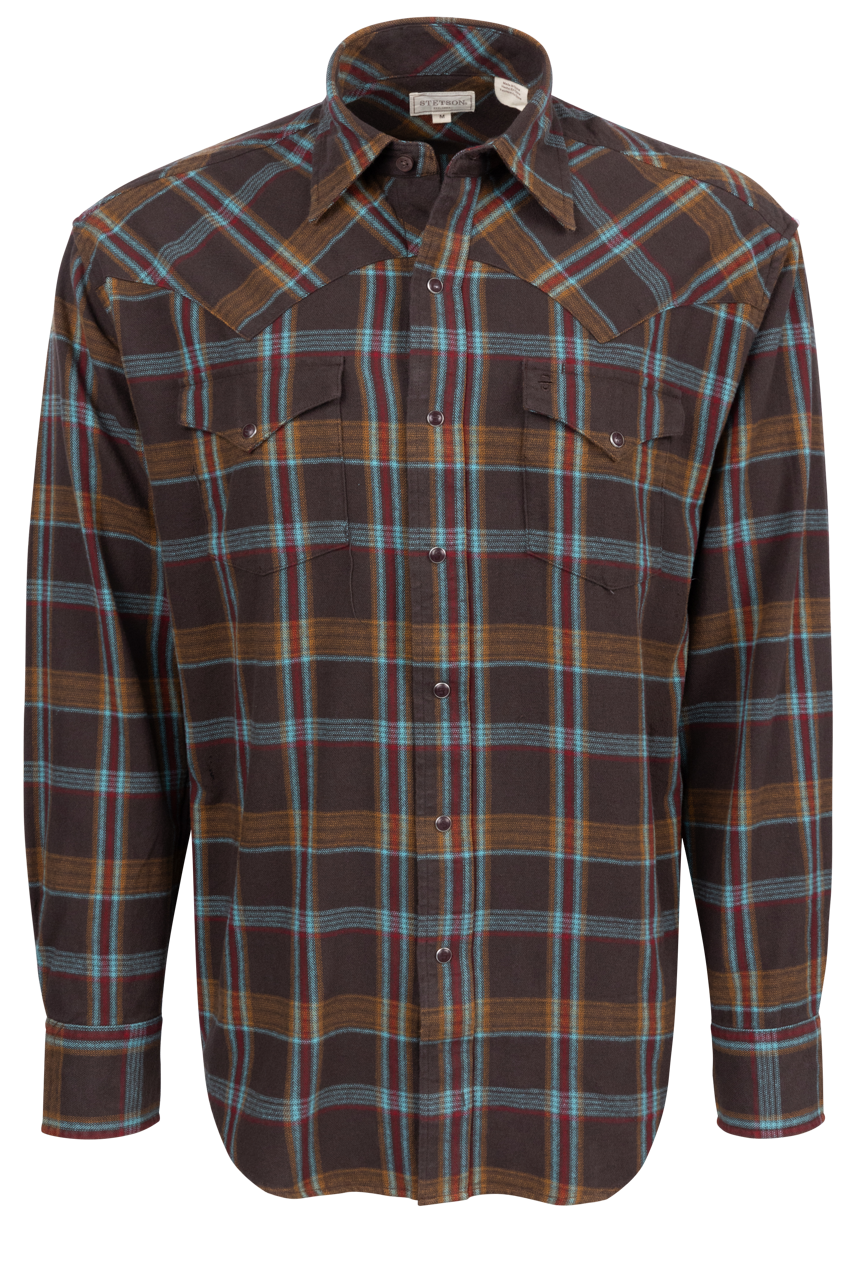 Stetson Men's Twill Flannel Snap Front Shirt - Brown