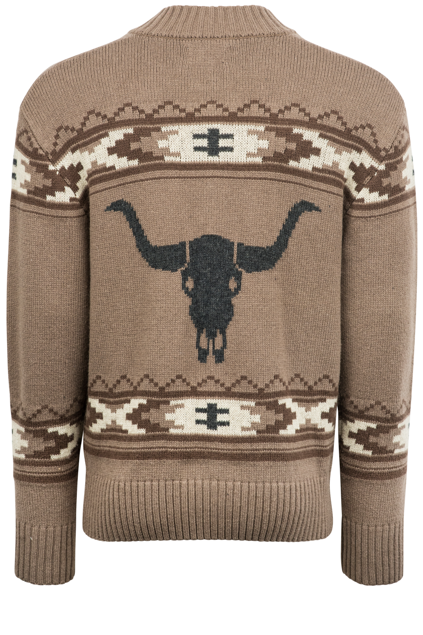 Stetson Men's Vintage Brown Longhorn Cardigan