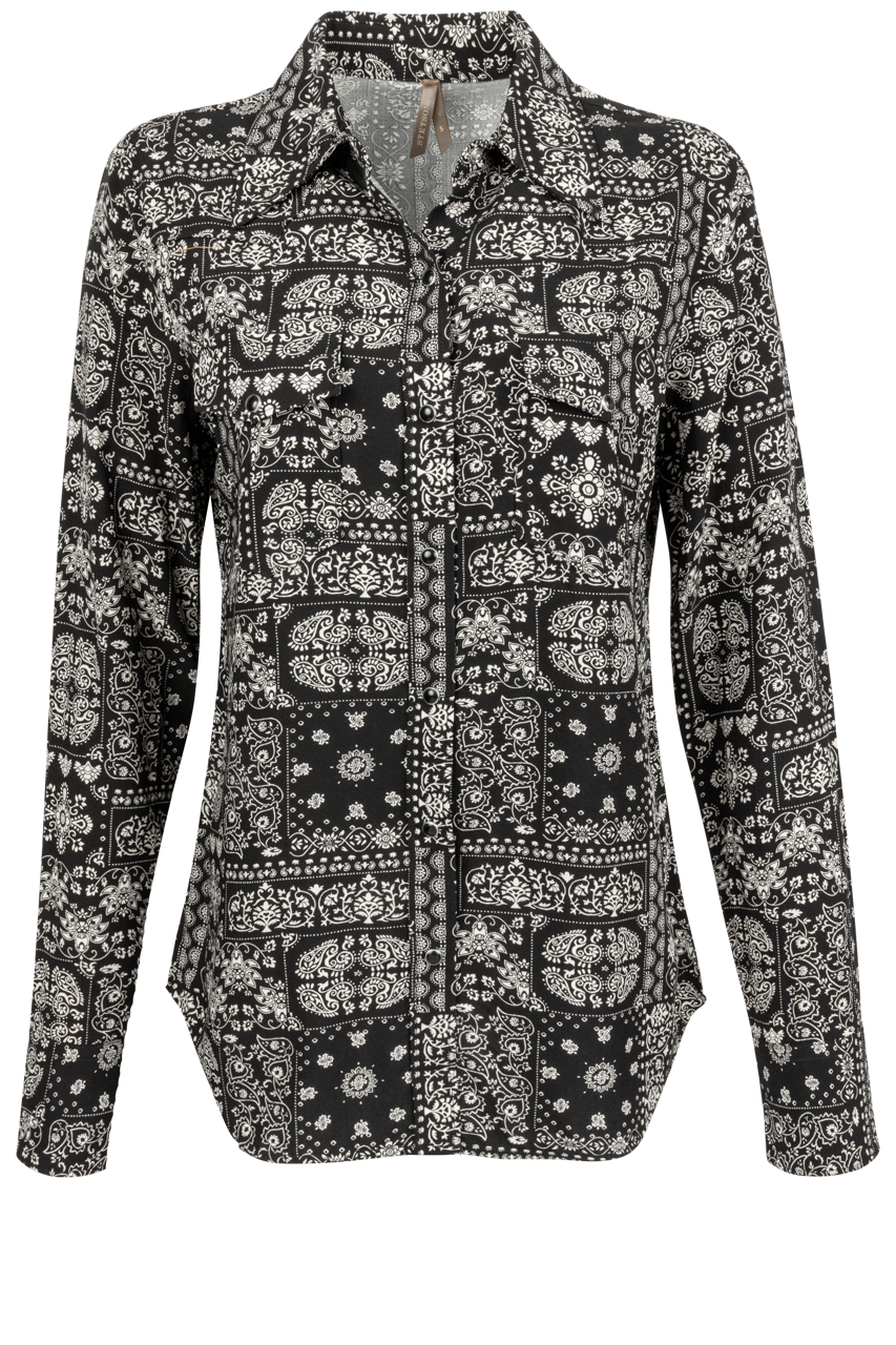Stetson Women's Black Bandana Print Blouse
