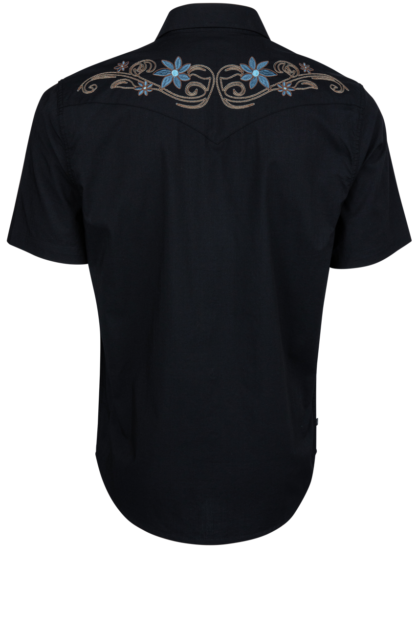 Leland Embroidered Snap Front Shirt - Black