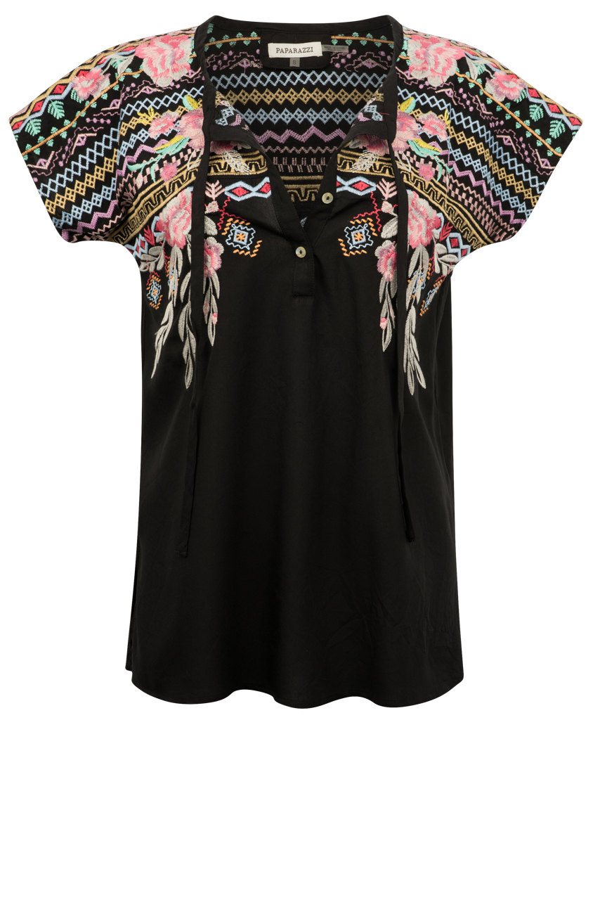 Paparazzi Embroidered Placket Blouse