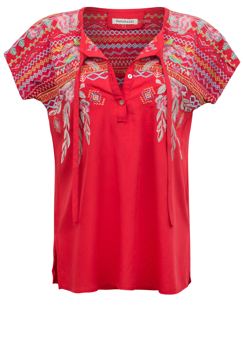Paparazzi Embroidered Placket Blouse