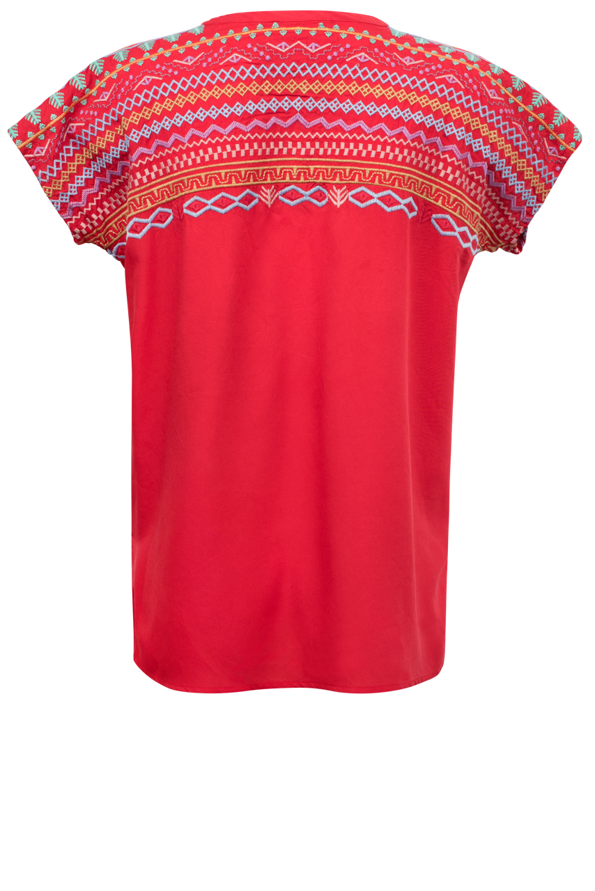 Paparazzi Embroidered Placket Blouse