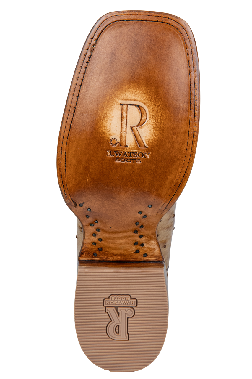 R. Watson Full Quill Ostrich Cowboy Boots - 13" Antique Saddle