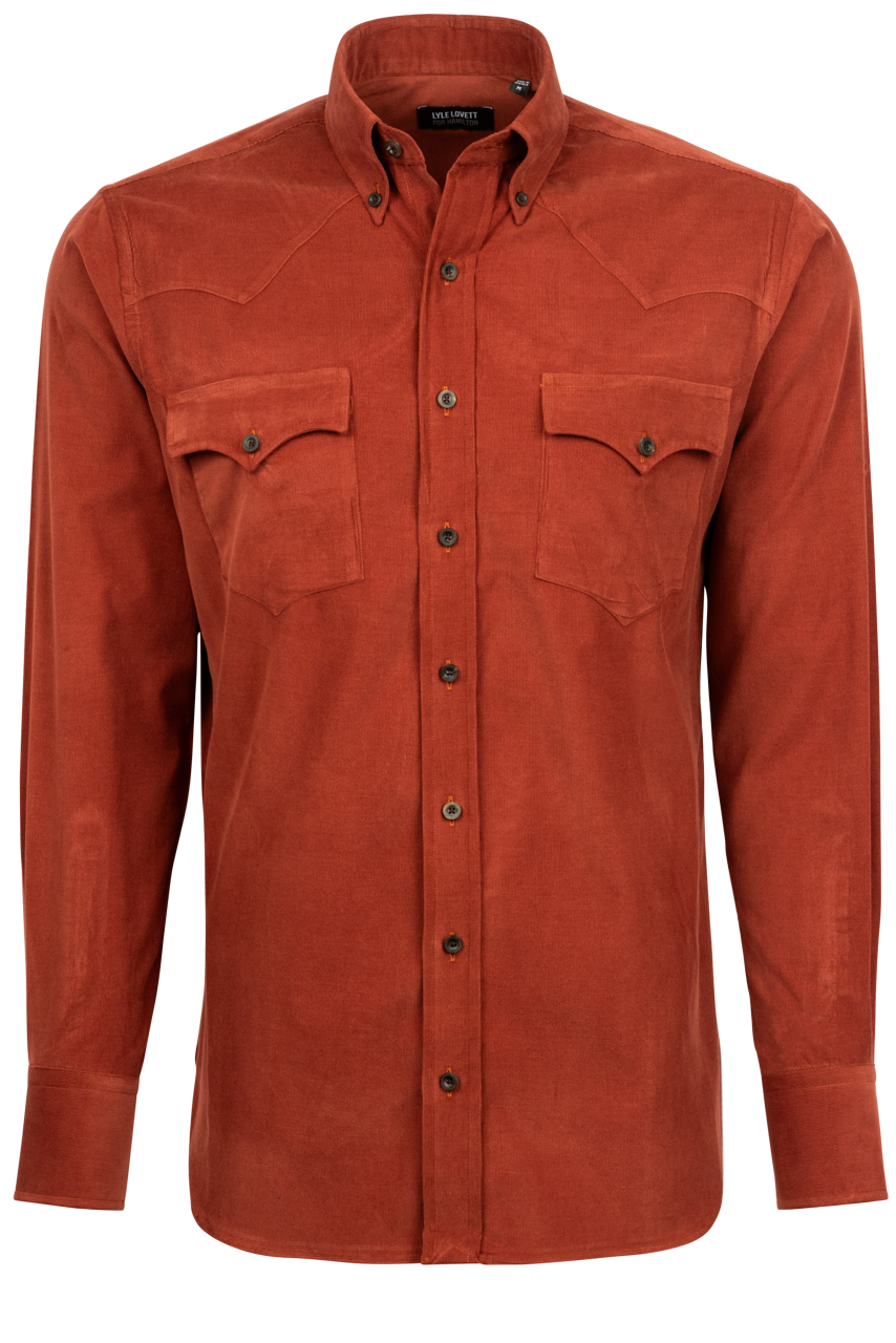 Lyle Lovett for Hamilton Corduroy Button-Front Shirt - Burnt Orange