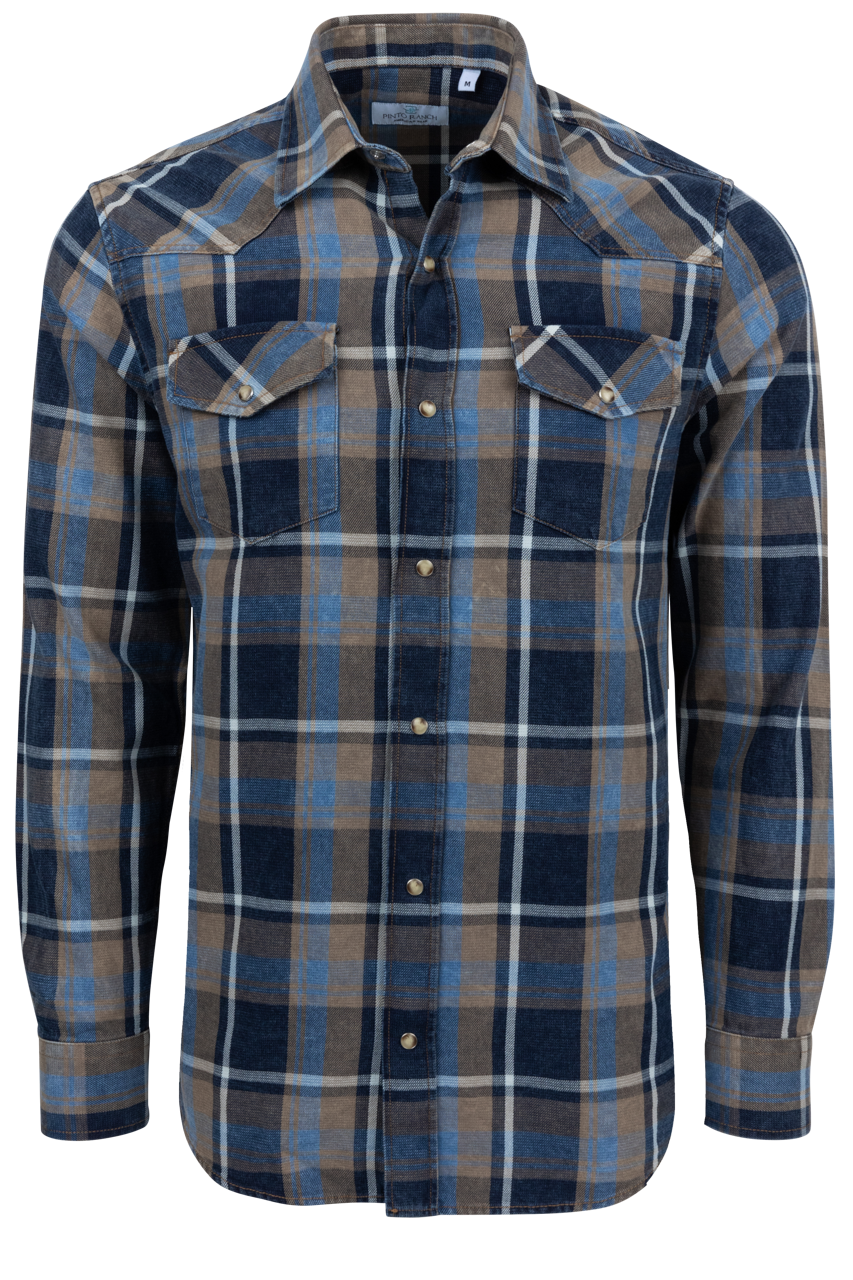 Pinto Ranch YY Collection Plaid Snap Front Shirt - Blue Multi