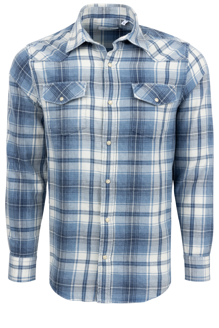 Pinto Ranch YY Collection Plaid Snap Front Shirt - Indigo