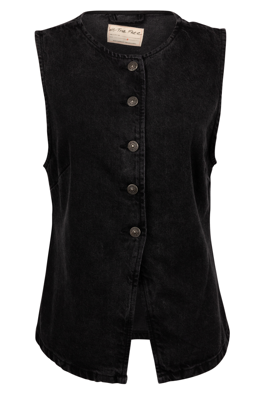 Free People Western Black Denim Aimee Vest | Pinto Ranch