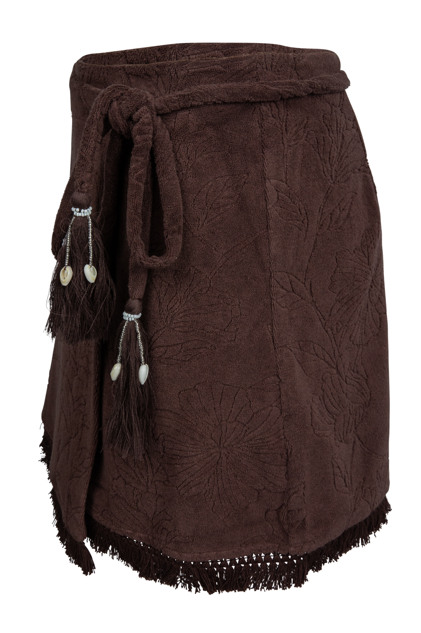 Sable Bloom Fringe Wrap Mini Skirt