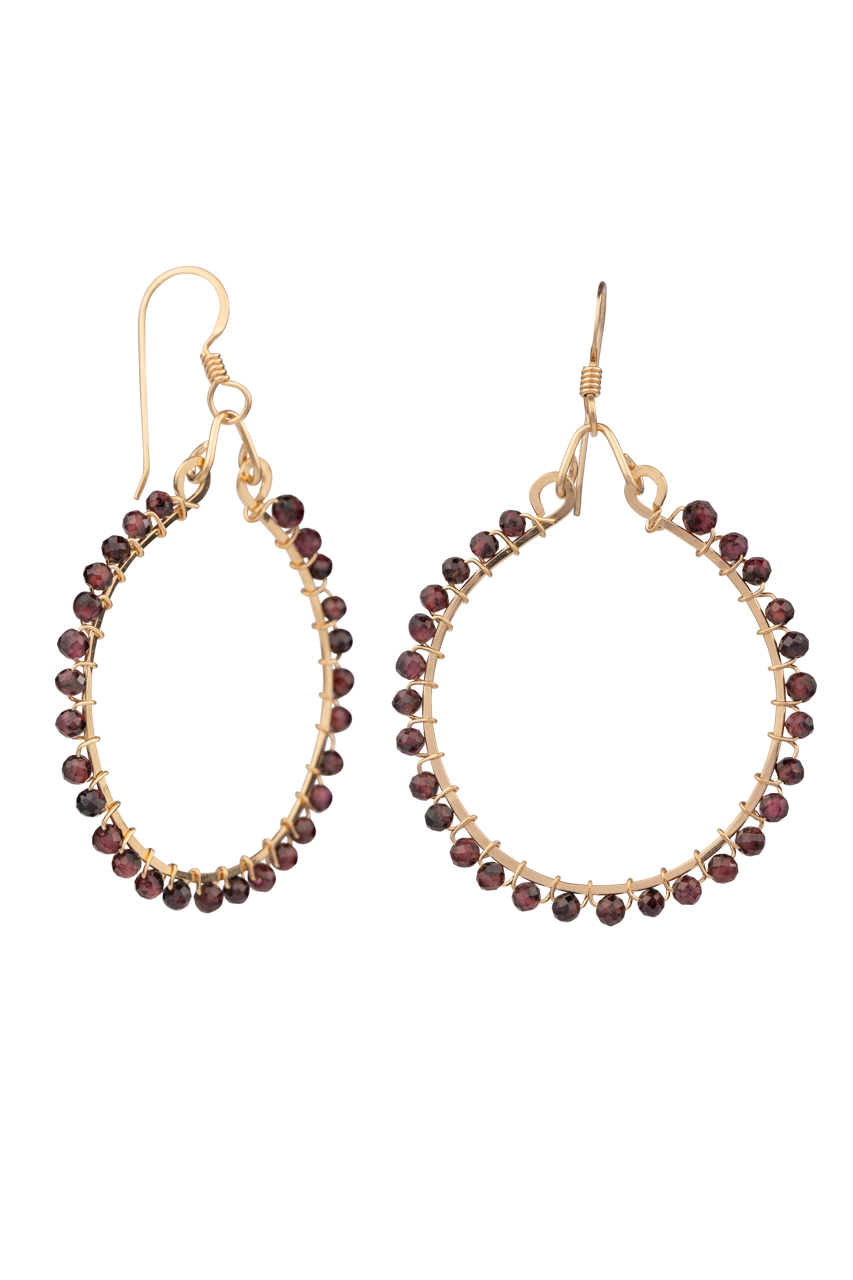 Brown Eyed Girl Red Garnet Hoop Earrings