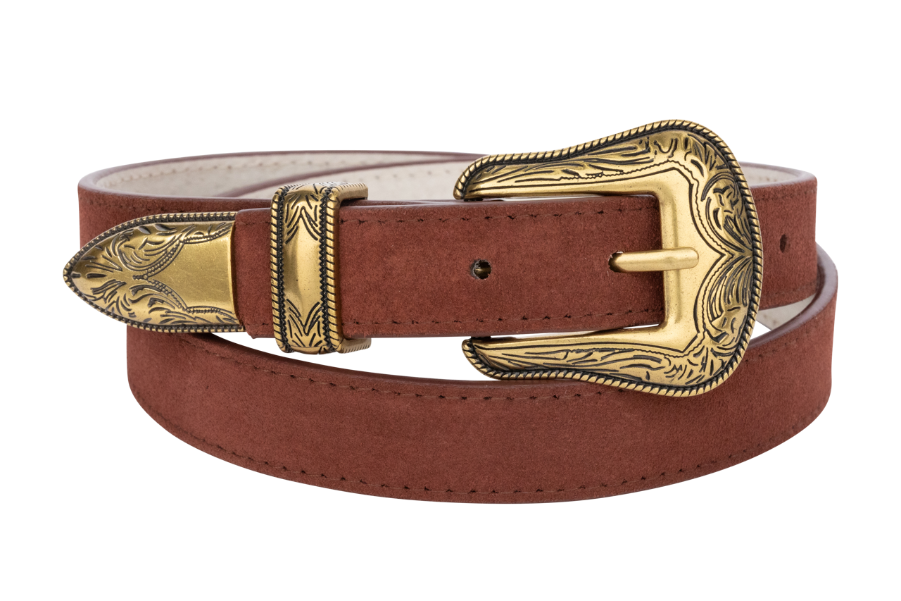 Axesoria West Brown and Gold Suede Belt | Pinto Ranch