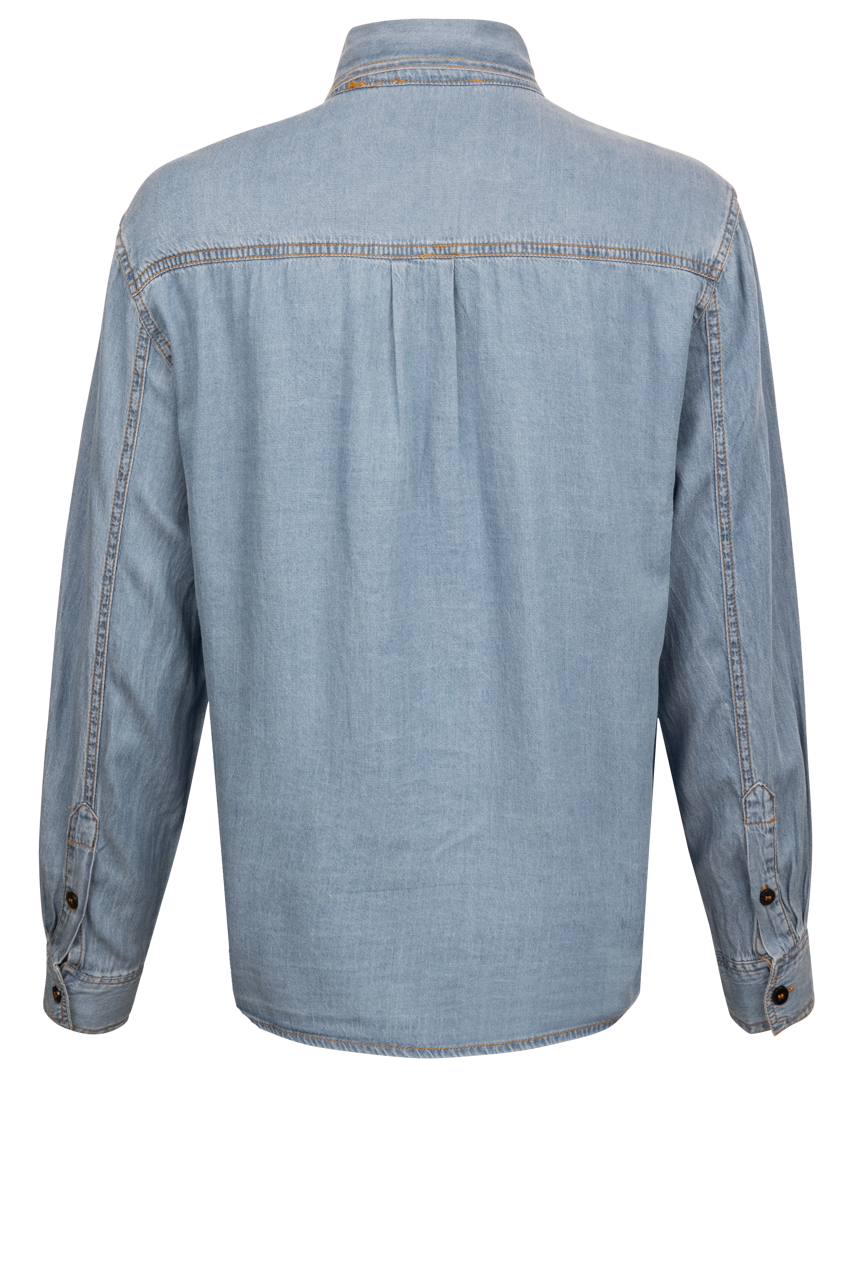 Blue B Tie Neck Chambray Blouse