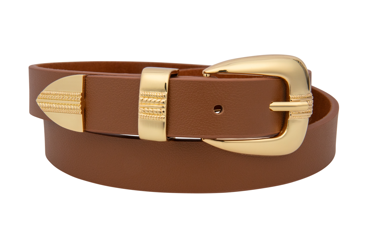 Brown Vegan Leather Waist Belt with Gold Accents Buy Vegan Brown Belt With Gold Slide Buckle - Capo Pelle main image 4