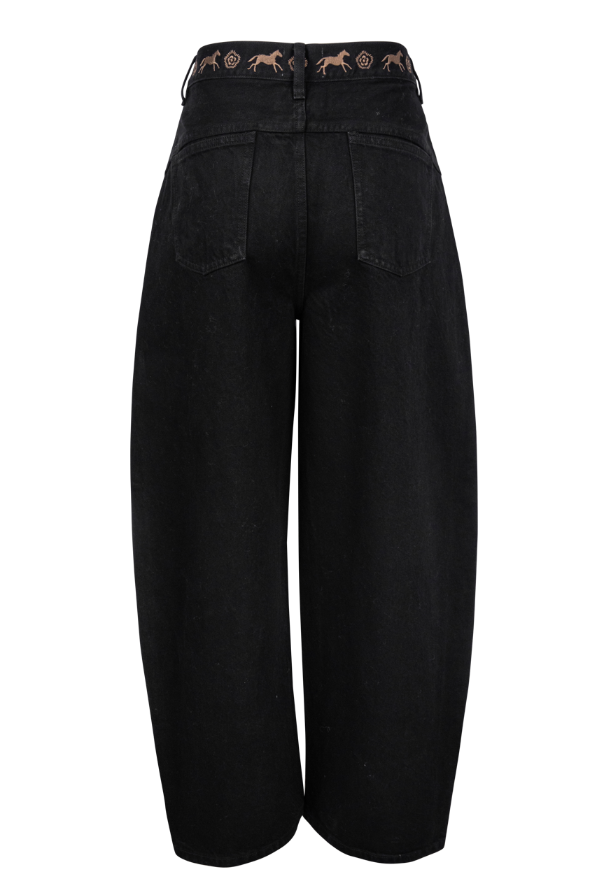 Understated Leather Back On The Horse Barrel Jeans