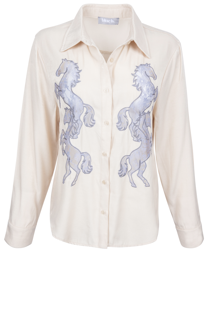 Blue Lace Horse Button Down Shirt