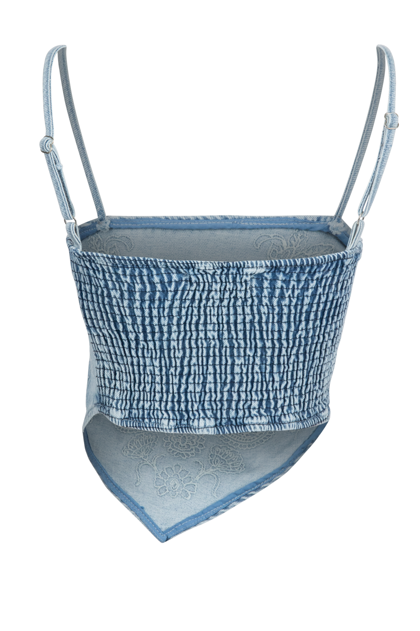 Denim Paisley Embroidery Bandana Top