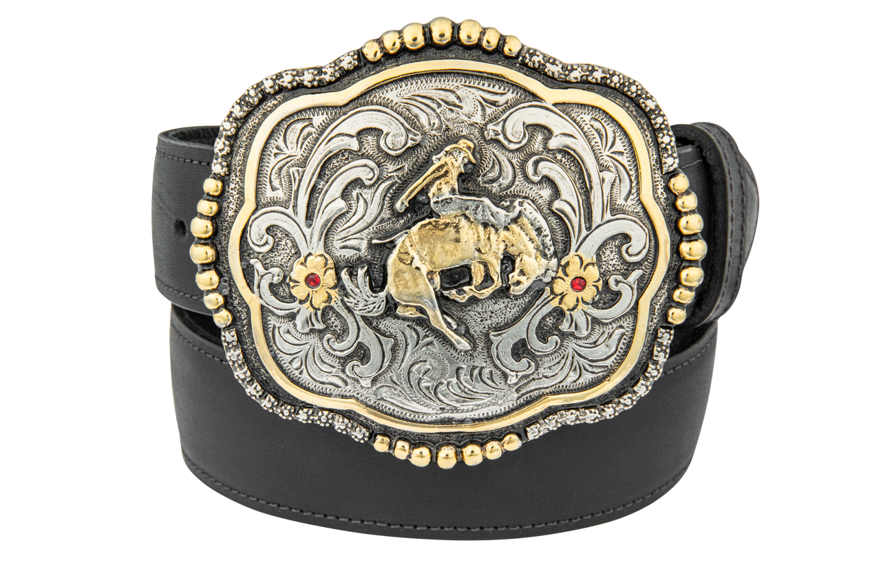 Juan Antonio Black Leather Bronc Riding Western Belt