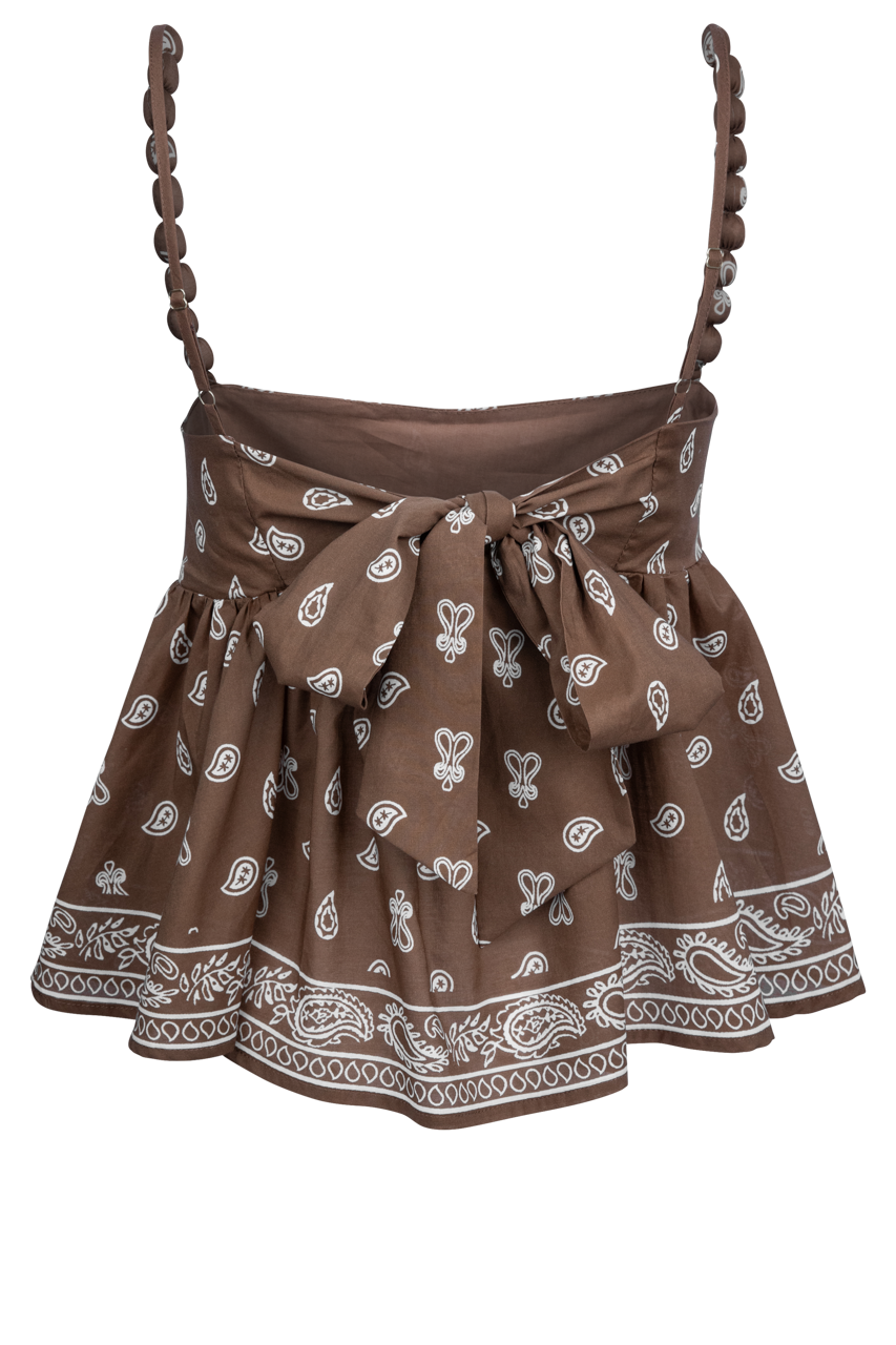 Peace Love Line Brown Paisley Peplum Top
